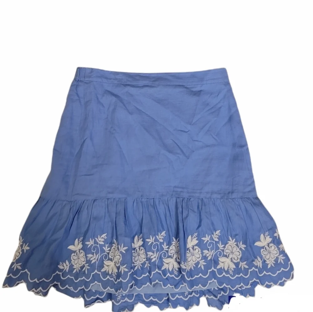 J.Crew Baby Blue Floral Embroidered Flounce Elastic Waist Skirt M